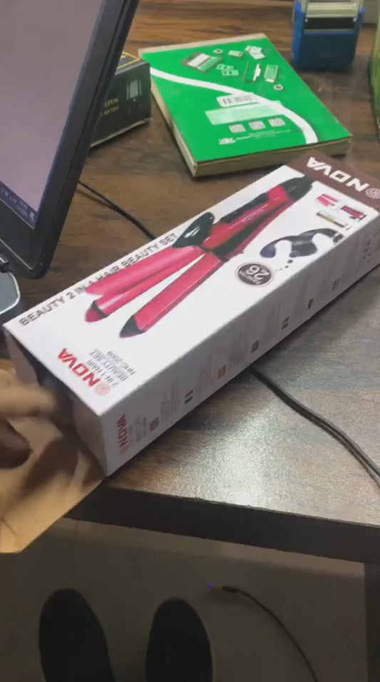 Nova 2-in-1 Hair Straightener & Curler NH-2009 | Portable Dual-Use Hair Styling Tool